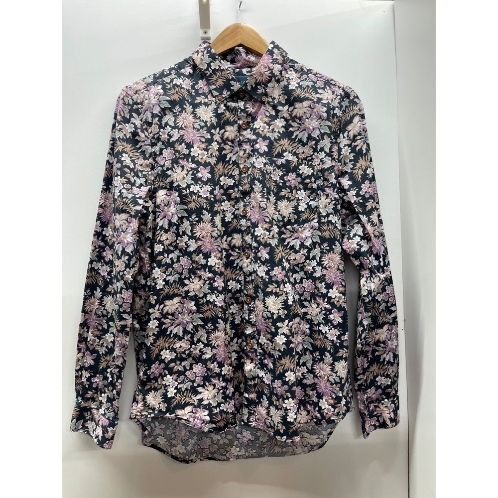 Paisley & Gray Mens Slim Fit Floral Button Down Shirt Purple Navy Large